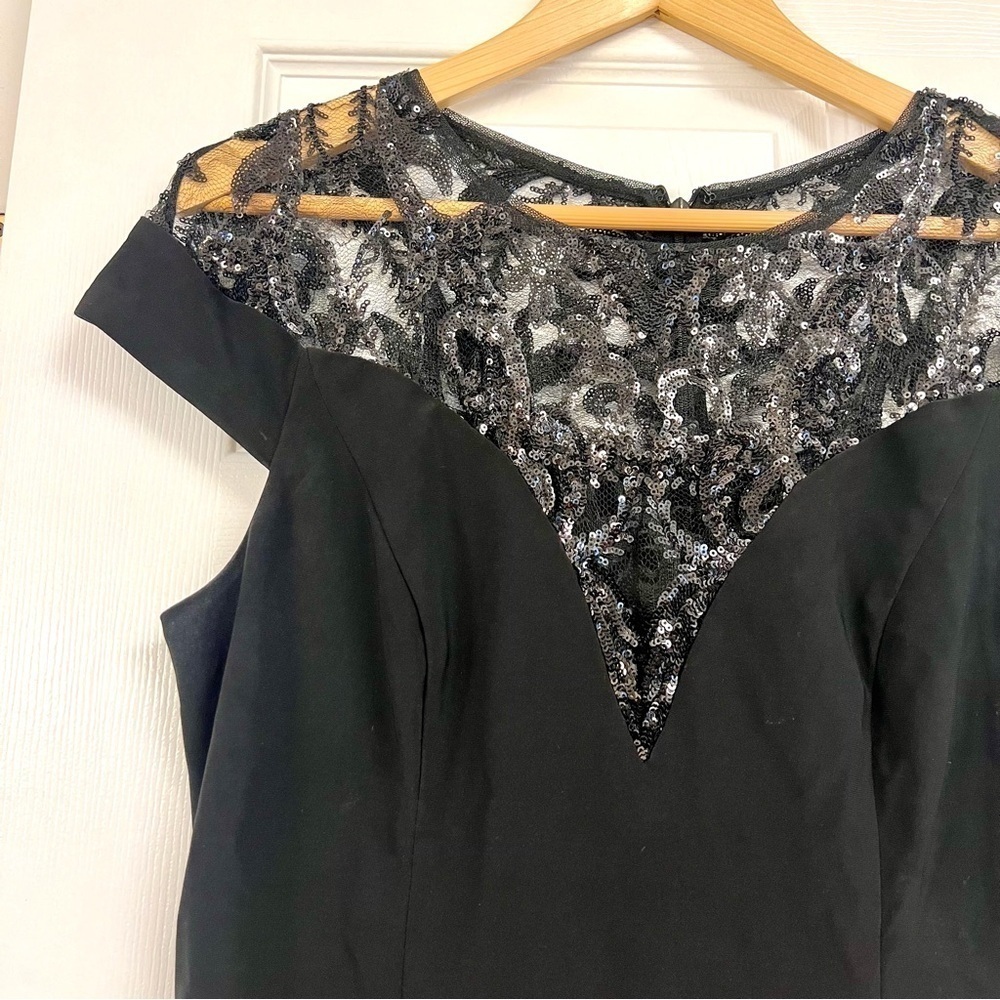 Adrianna Papell Women Black Sequined Jewel Neck Evening Straight leg Jumpsuit 10 - Picture 4 of 11